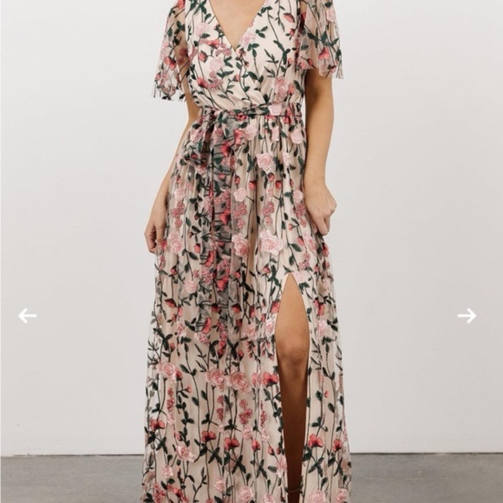 Baltic Born Pink Floral Embroidered Maxi Dress